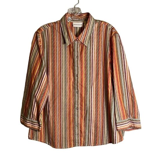 𝅺ALFRED Dunner Women's Button Down Top Stripped Size 16 - Picture 1 of 9